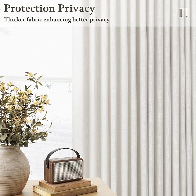 100 Inch Light Filtering Linen Pleat Farmhouse Beige Curtains | Pinch Pleated - Image 6