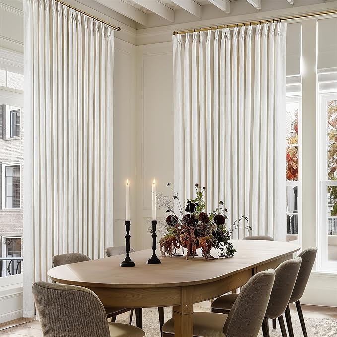 Natural Extra Wide Pinch Pleat 100 x 102 Inch Linen Curtains | Cream Ivory - Image 7