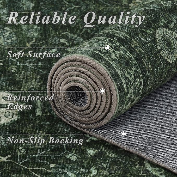 Schweek Green 5x7 Area Rug for Living Room Washable Non Slip Neutral Rugs | - Image 5