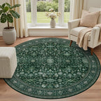 Round Area Rug for Living Room: 4ft Boho Washable Rug Deep Green | Vintage Boho - Image 2