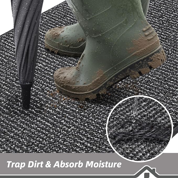 BEQHAUSE Dirt Trapper Door Mat 32"x48", Non-Slip Washable Doormat, Charcoal | - Image 3