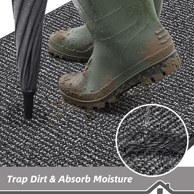 BEQHAUSE Dirt Trapper Door Mat 20"x32", Non-Slip Washable Doormat, Charcoal | - Image 3