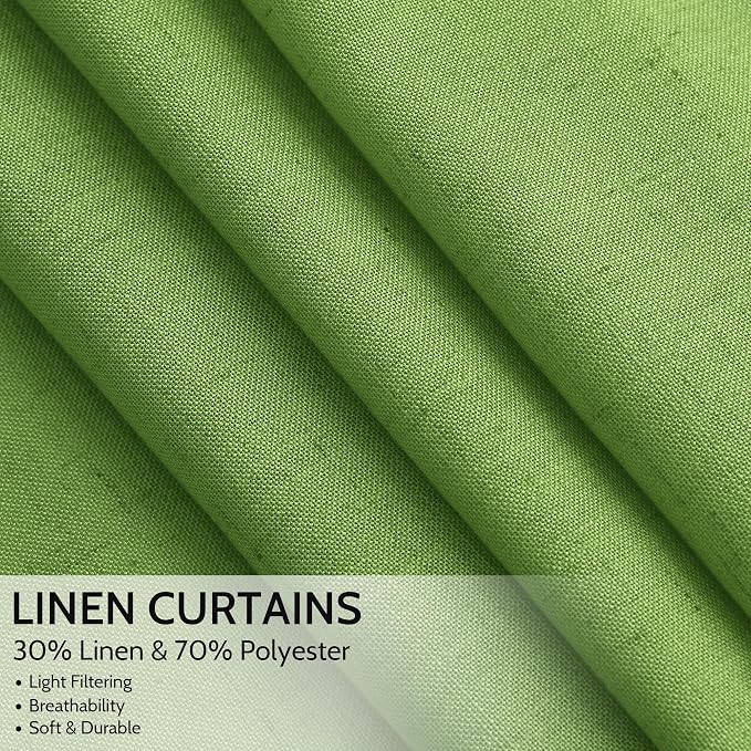 Lime Green Linen Blend Light Filtering Back Tab Curtains 102 Inches Long - Image 2
