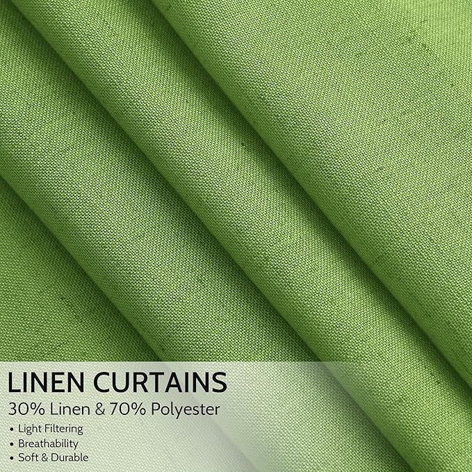 Lime Green Linen Blend Light Filtering Back Tab Curtains 108 Inches Long - Image 2