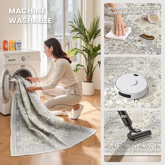 5x8 Area Rugs for Living Room, Large Washable Rug, Dining Room, Low Pile - Image 5