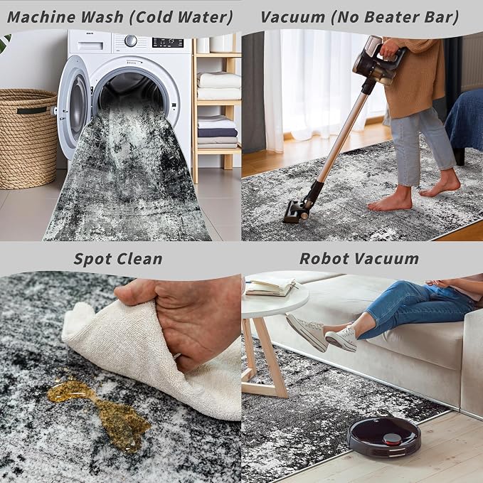 Washable Area Rug 9x12 Living Room – Neutral Modern Abstract Large Carpet - Image 8