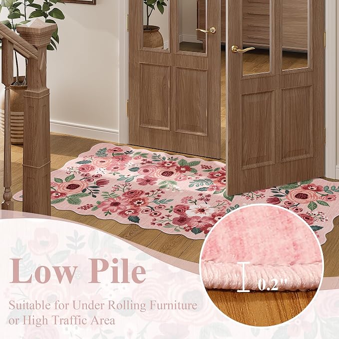 DUKINO 2.6x8 Runner Rug, Floral Washable Kitchen Rugs Non Slip, Stain Resistant - Image 9