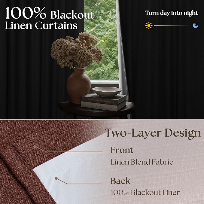 Chestnut Brown Linen Pinch Pleated Blackout Curtains 108 Inches Long | 100% - Image 2