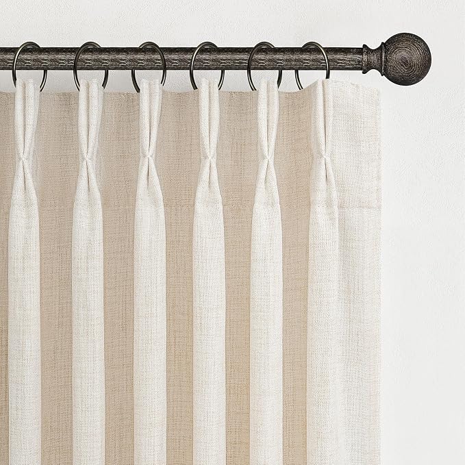 Natural Linen Blend Semi Sheer Curtains 94 Inches Length 2 Panels Set by PleatedDrapes