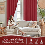 Red 100% Blackout Linen Curtains 84 Inch - Image 2