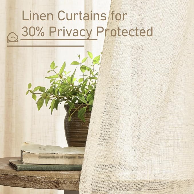 Semi Sheer Beige Linen Curtains 36 Inch Length - Image 5