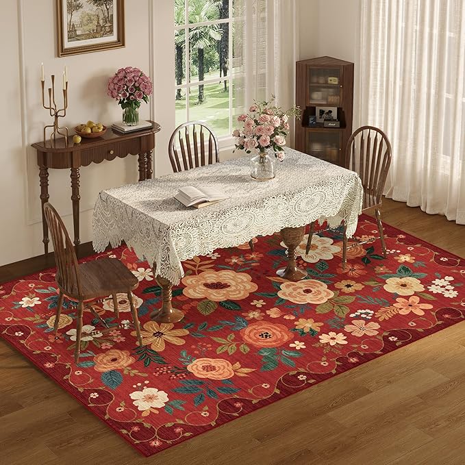 DUKINO 5x7 Area Rugs, Floral Washable Rug - Image 4