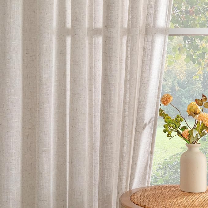 MYSKY HOME Semi Sheer Natural Linen Curtains 36 Inch Length 2 Panels, Light - Image 9