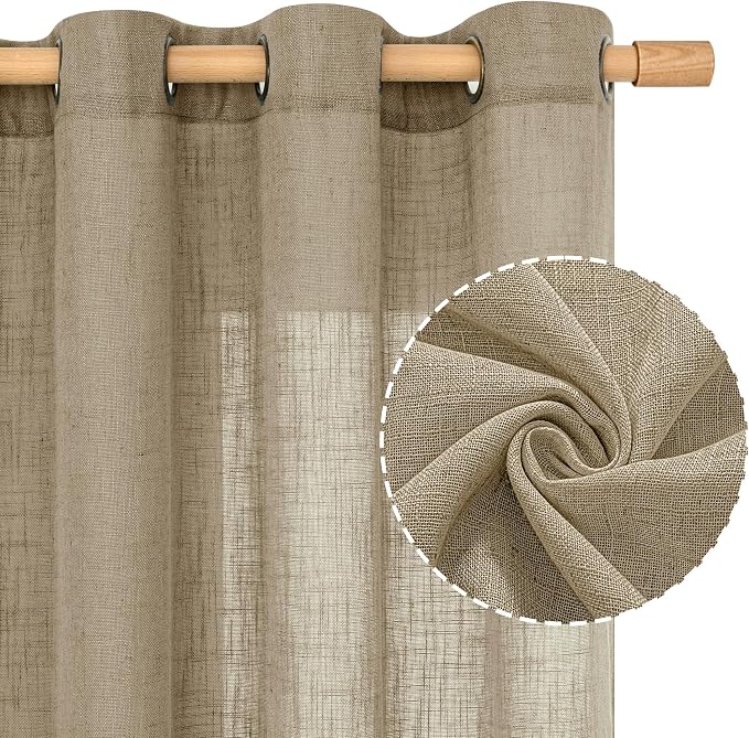 Taupe Linen Curtains 95 Inch Length 2 Panels - Image 2