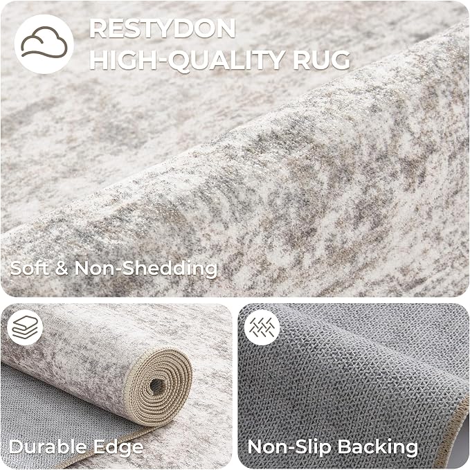 3x5 Rug for Entryway, Washable Area Rug, Taupe | Small Rug for Kitchen - Image 7