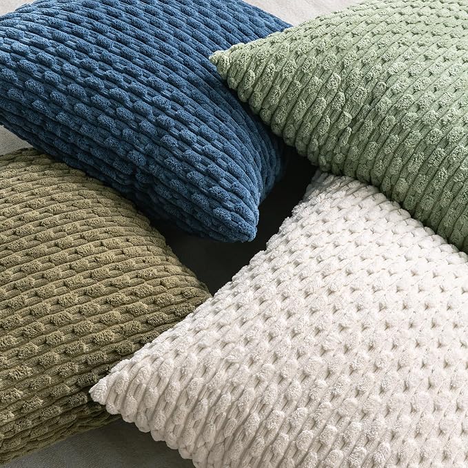 Set of 4 Olive Green Decorative Throw Pillow Covers 16x16 Inch Corduroy Pillow - Image 4