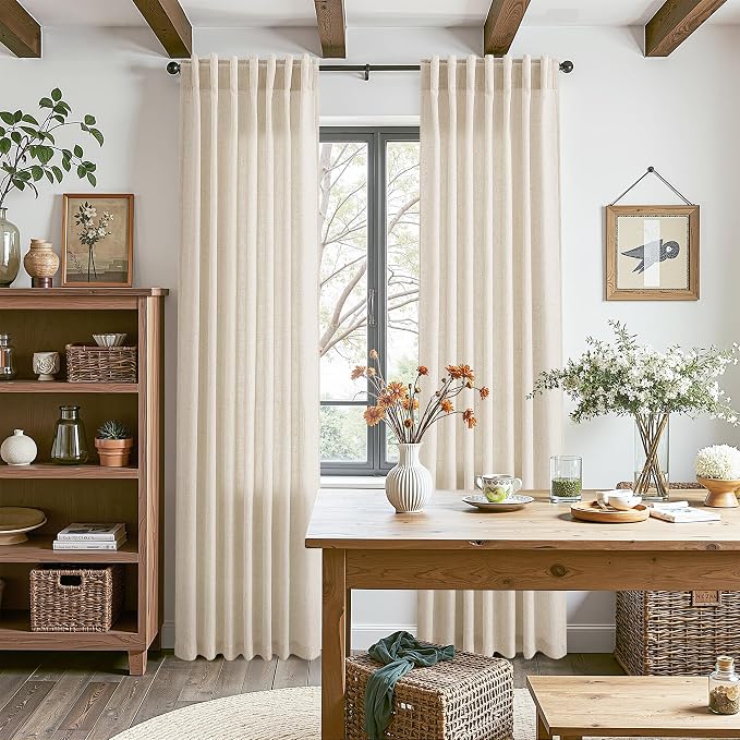 Linen Curtains 70 Inch Length for Living Room Back Tab Semi Sheer Light - Image 8