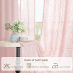 Pink Linen Curtains for Living Room 96 Inch, Light Filtering Panels | Semi Sheer - Image 8