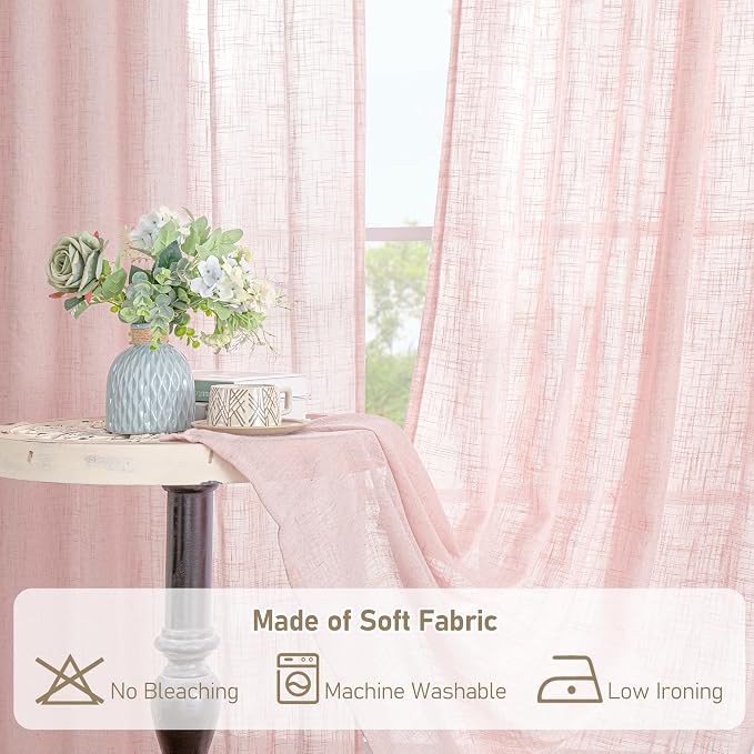 54 Inch Semi Sheer Window Linen Curtains, Light Filtering Panels | Faux Linen - Image 8