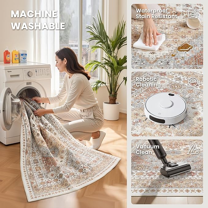 2'6 x 10' Runner Rug Non Slip, Washable Kitchen Rugs, Living Room, Long Rug - Image 4