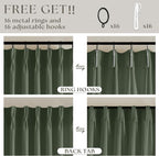 Farmhouse Linen Blend Pleated Olive Green Curtains 102 Inches Long 2 Panels | - Image 5
