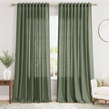 Olive Green Linen Blend Semi Sheer Curtains 108 Inches Long by 70 Inches Wide by Nanspring
