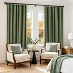 96 Inch Olive Green Linen Pinch Pleated Blackout Curtains - Image 8