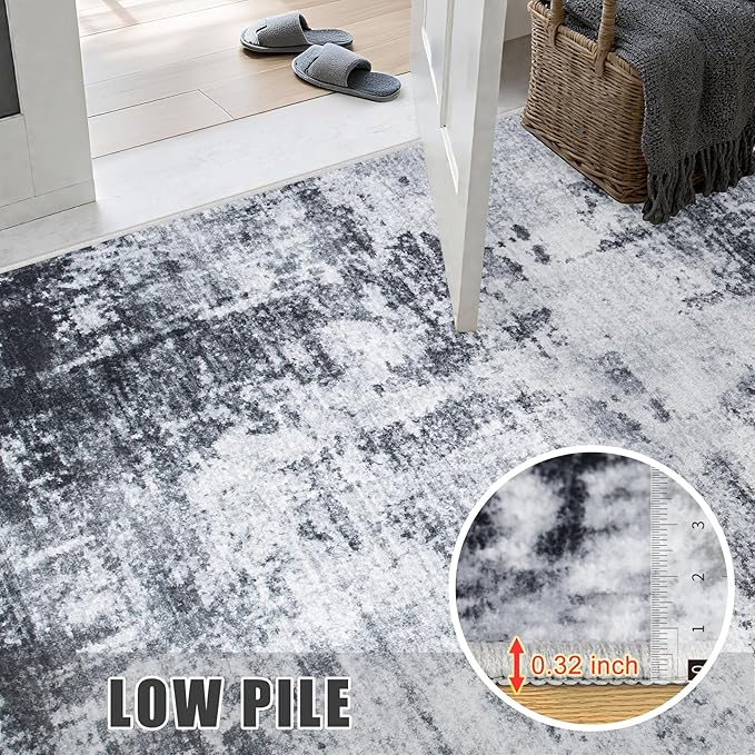 3x10 Washable Runner Rug：Modern Abstract Soft Carpet Dark Black | - Image 7