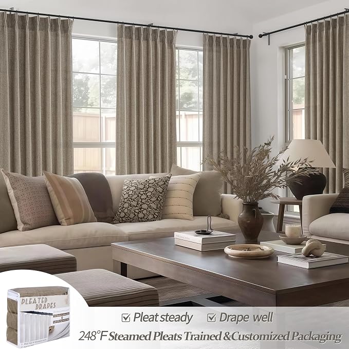 Extra Short 45 Inch Dark Flax Light Filtering Kitchen Curtains 2 Panels Set - Image 4