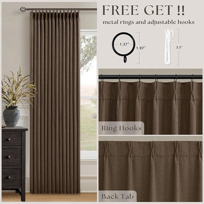 80 Inch Dark Brown Thick Linen Blackout Pinch Pleat Curtains - Image 4