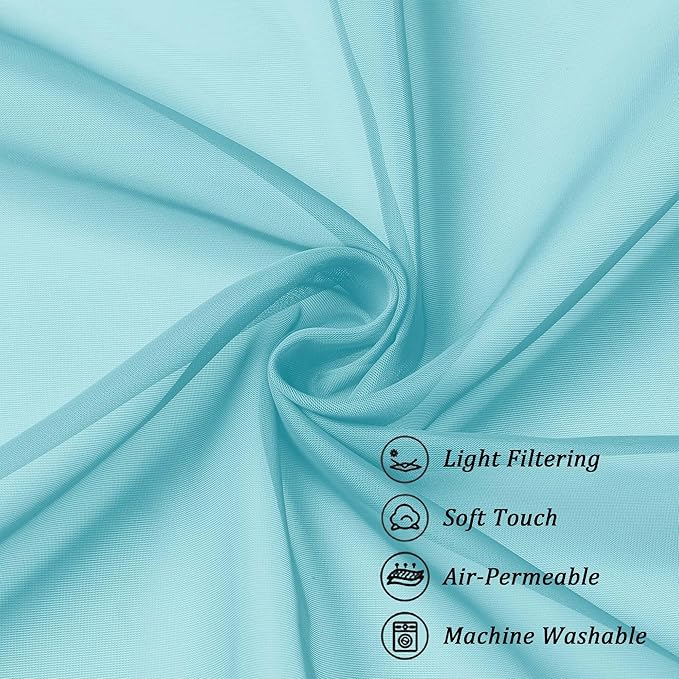Chyhomenyc Aqua Sheer Curtains 30 inch Length 2 Panels, Light Filtering Voile - Image 7