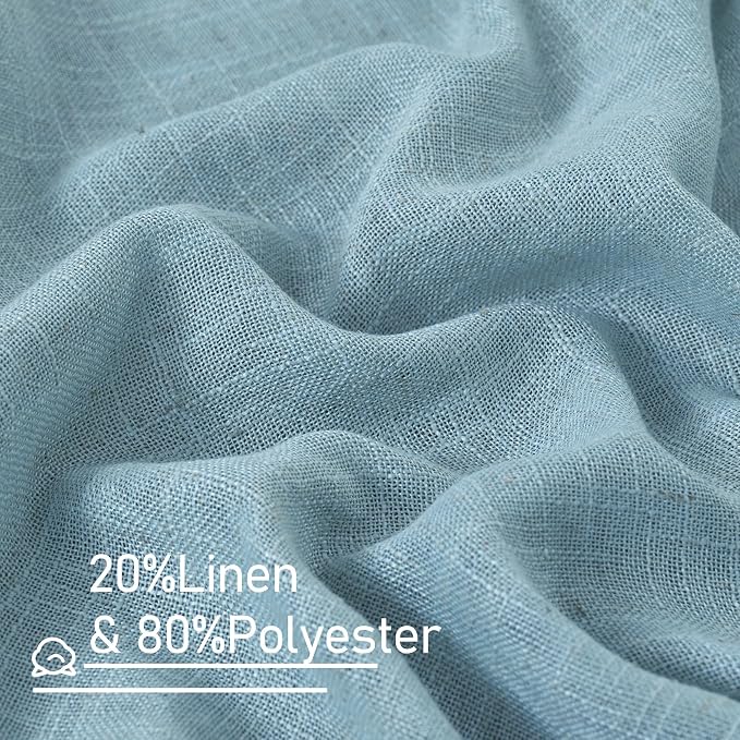 Stone Blue Semi Sheer Window Linen Curtains 63 Inch Length | Soft Thick - Image 2