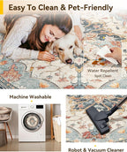 RELEANY Washable Area Rug, Round 4ft, Water Repellent, Pet Friendly, Vintage - Image 4