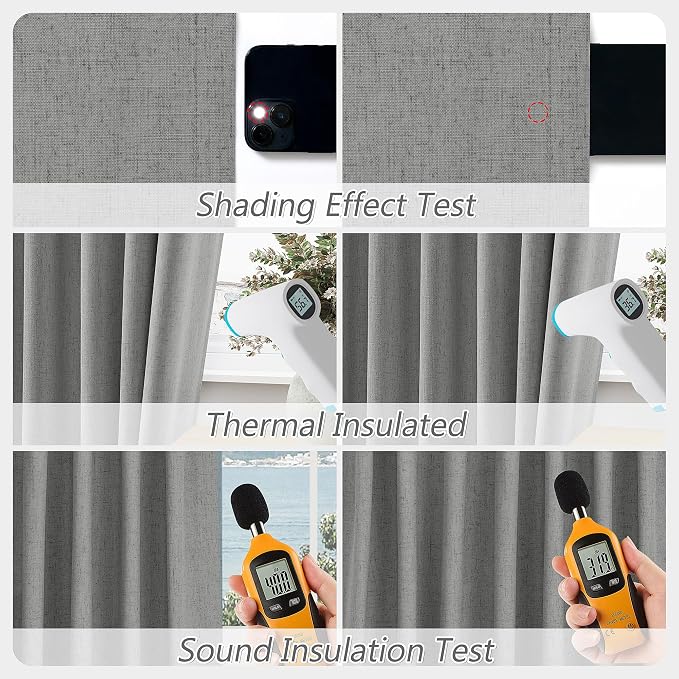 100% Blackout Linen Curtains 100 Inch Length 2 Panels Set - Image 5
