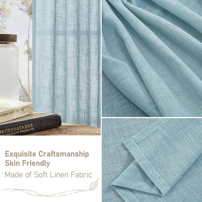 102 Inches Long Linen Curtains for Living Room Bedroom 2 Panels | Semi Sheer - Image 6