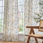 Extra Long Blue Vintage Floral Linen Curtains Farmhouse 2 Panels | Elisa Series - Image 9