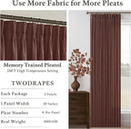 Pinch Pleated Curtains 90 Inch Long Thick Linen Rust Brown Semi Sheer Curtain - Image 6