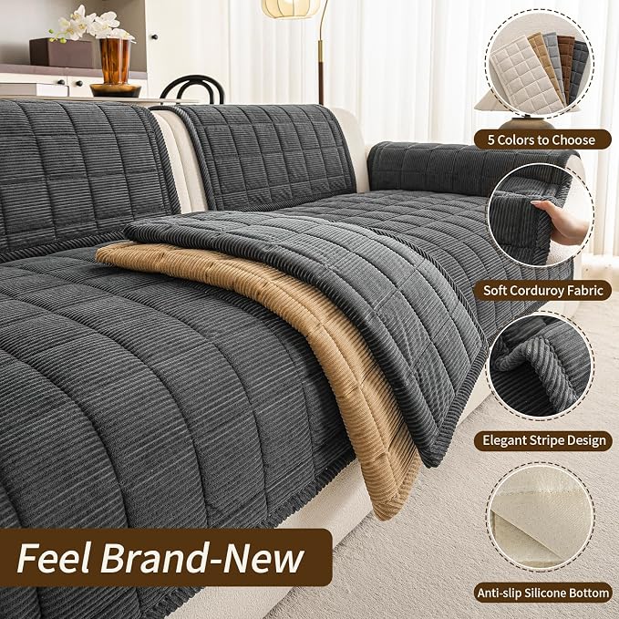 Velvet Couch Covers for Sectional Sofa Washable, Non-Slip L Shaped Sectional - Image 5