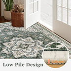 Round Area Rug for Living Room: 8ft Boho Washable Rug Green Ivory | Vintage - Image 8