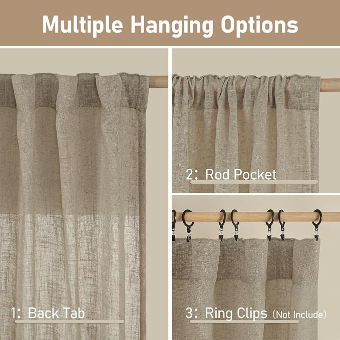 Semi Sheer Linen Curtains 36 Inch Length - Image 3