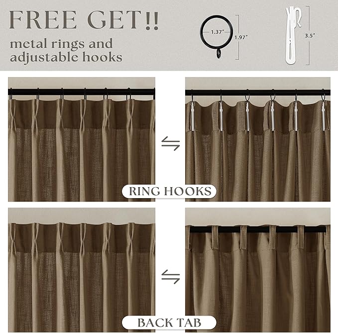 Dutch Cocoa Pinch Pleat Linen Curtains 120 Inches Long 60 Inch Wide 1 Panel | - Image 4