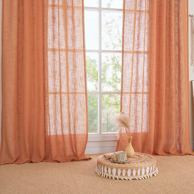 Burnt Orange Semi Sheer Linen Curtains - Image 9