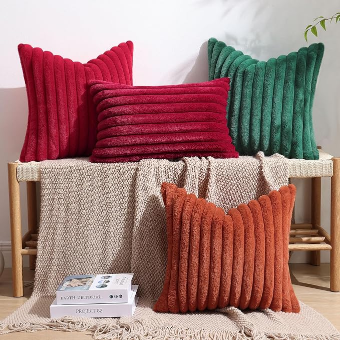 decorUhome Fall Faux Fur Throw Pillow Covers 18x18 Set of 2 Red | Decorative - Image 8