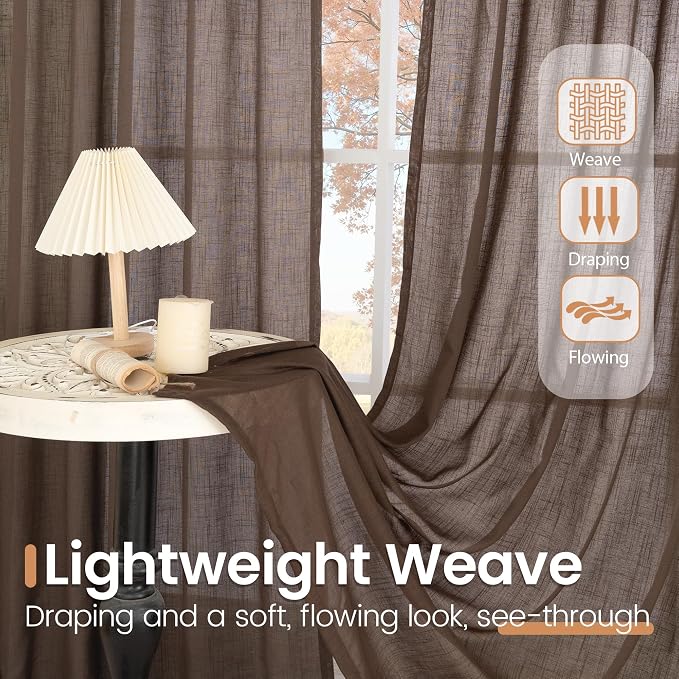 BGment Brown Linen Curtains 80 Inches Long - Image 4