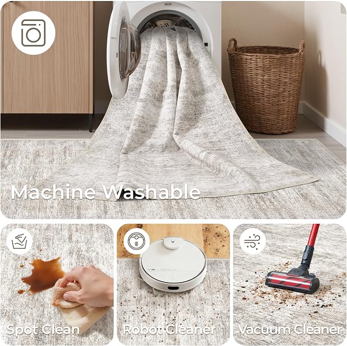 3x4 Rugs for Entryway, Washable Area Rug, Taupe | Small Rug for Kitchen - Image 8