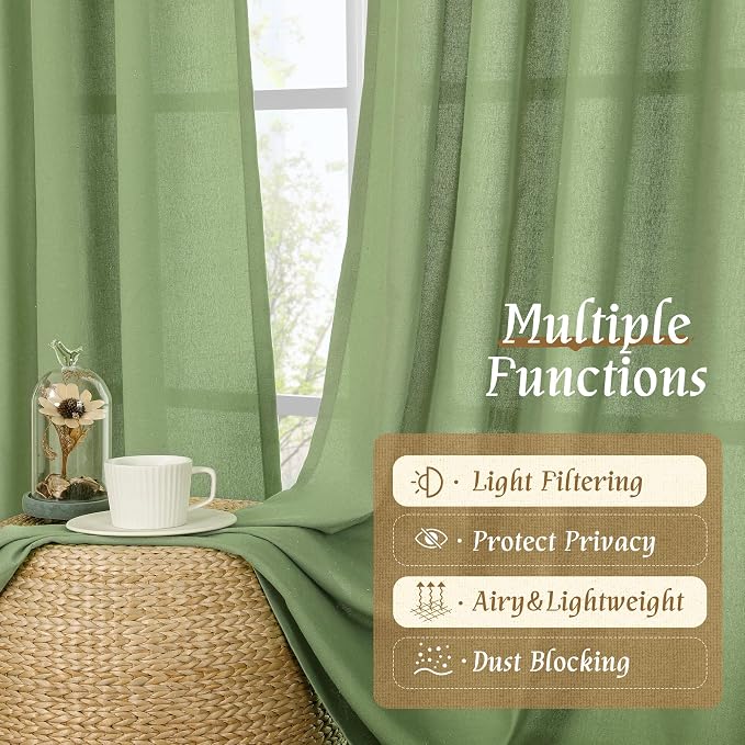 Light Filtering Linen Curtains 63 inches Long - Image 9