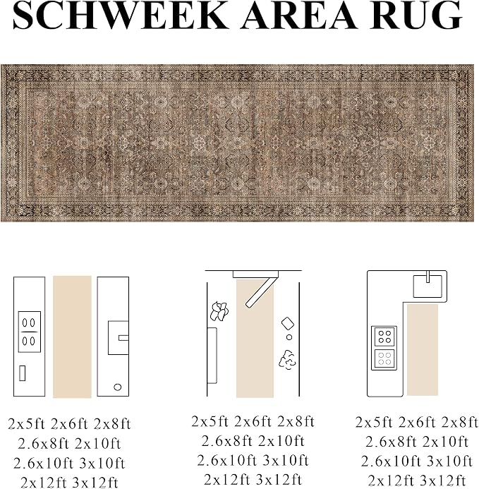 Schweek 2x10 Runner Rug Washable Non Slip Hallway Kitchen Runners Brown | - Image 2