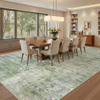 Soalmost 9x12 Area Rugs for Living Room Washable Rug Abstract Green/Ivory | - Image 3