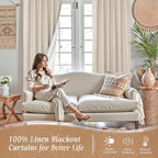 72 Inch 100% Blackout Natural Linen Curtains 2 Panels, 52 x 72 Inch | Linen - Image 2
