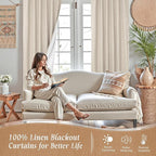 100% Blackout Linen Bedroom Curtains 63 Inches Long 2 Panels | Oatmeal - Image 2